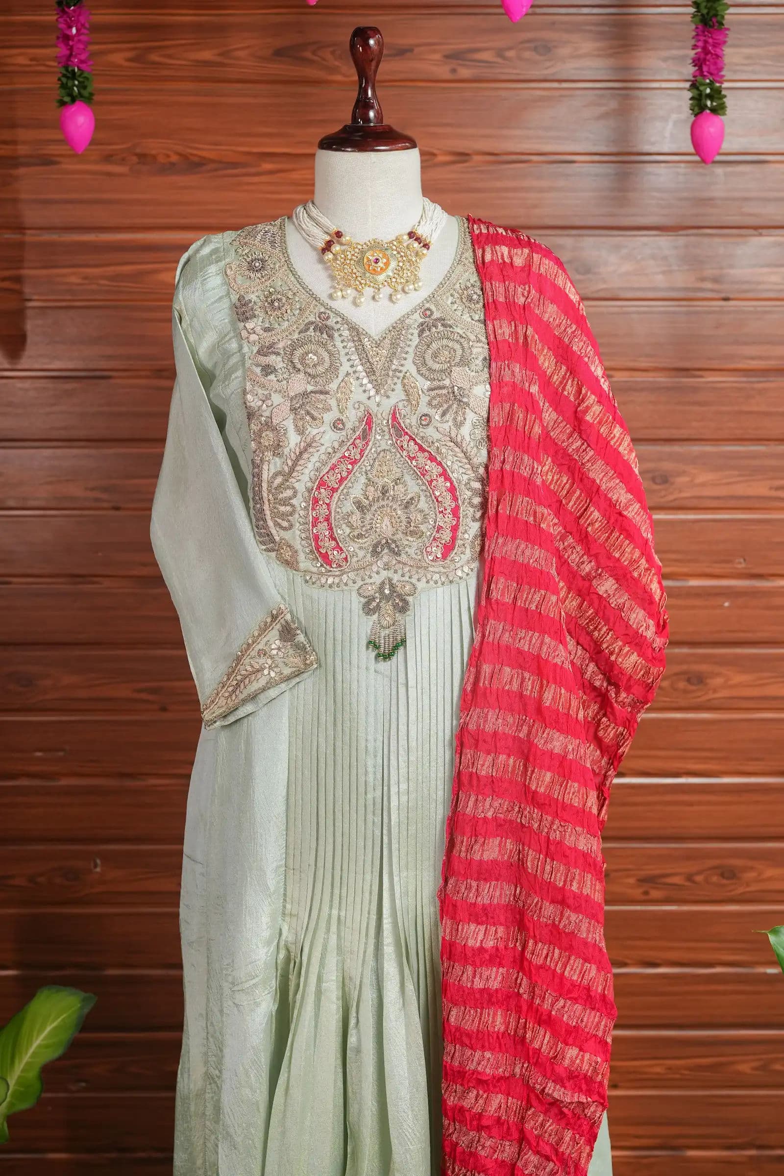 Mint Pintuck Anarkali Set