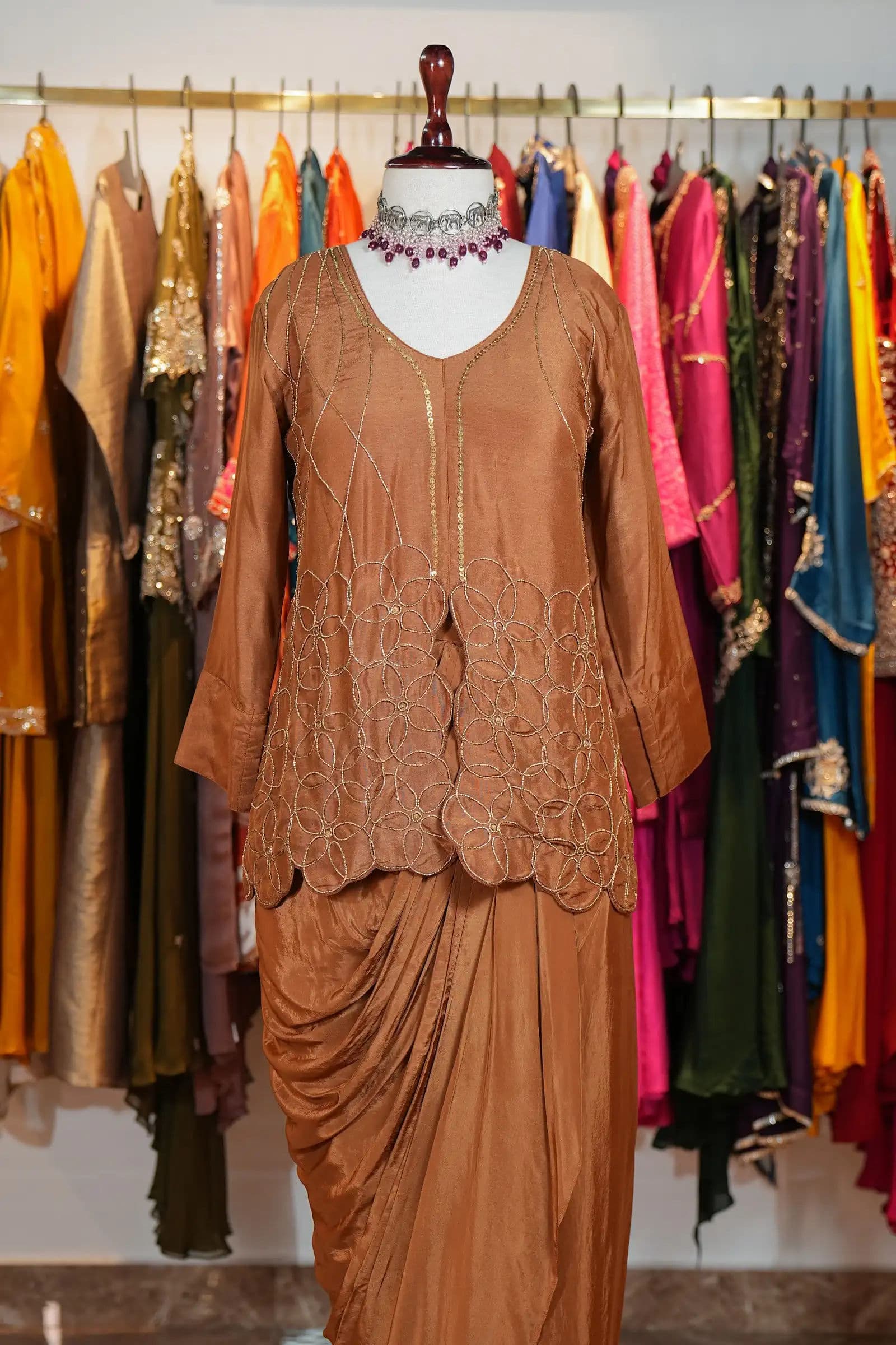 Copper Drape Gown with Jacket