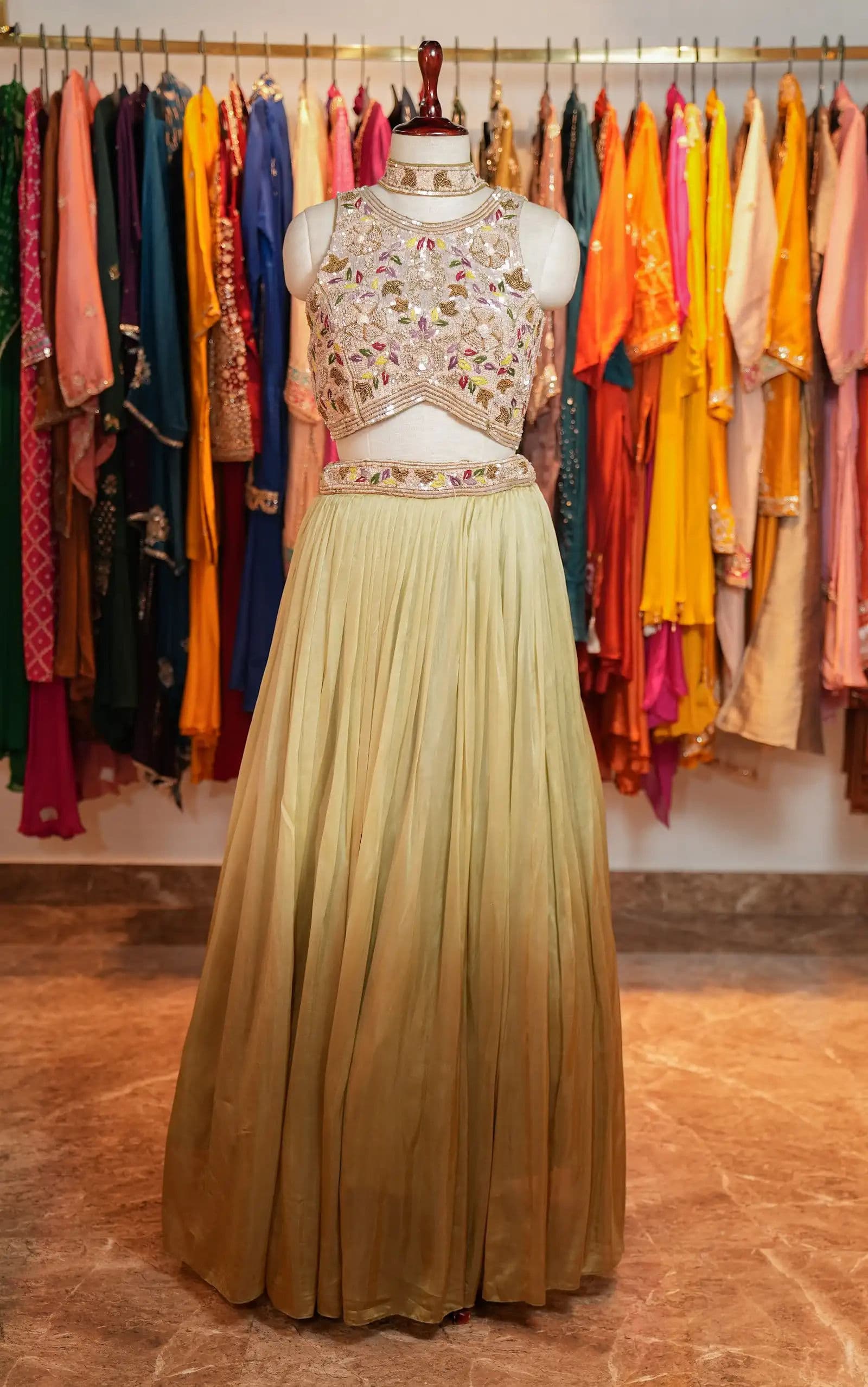 Gold Olive Lehenga Set