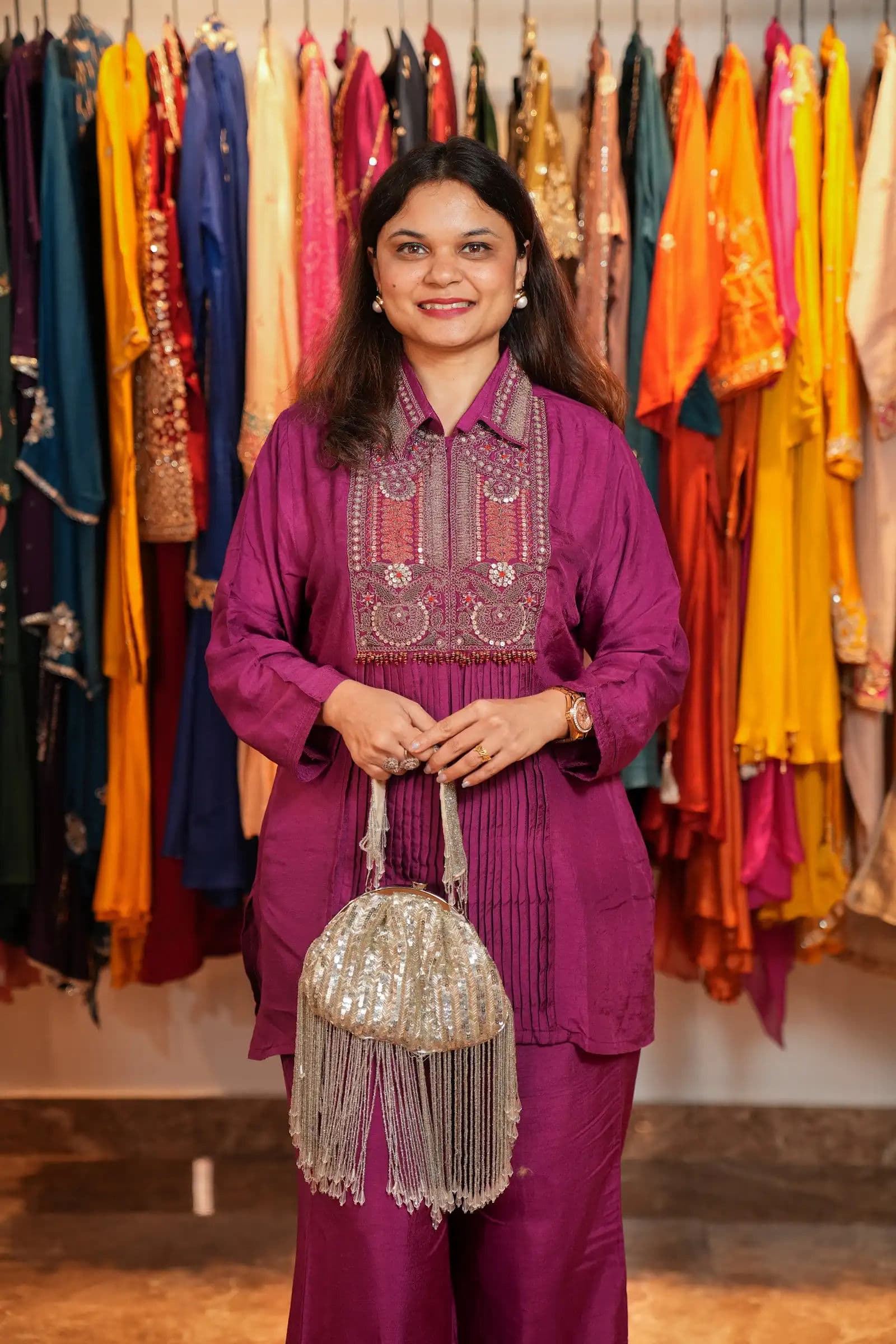 Magenta Shirt Kurta Coord Set