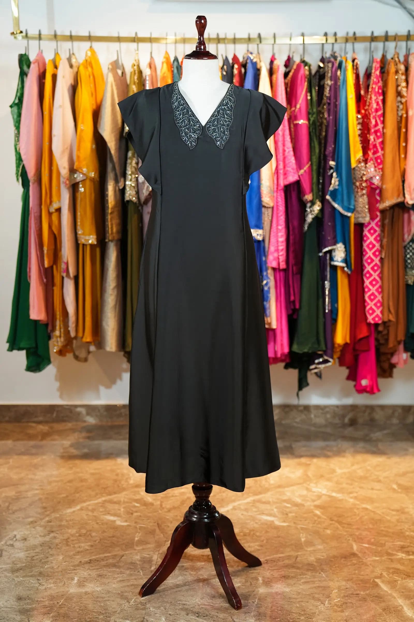 Black Flutter Sleeve Dress