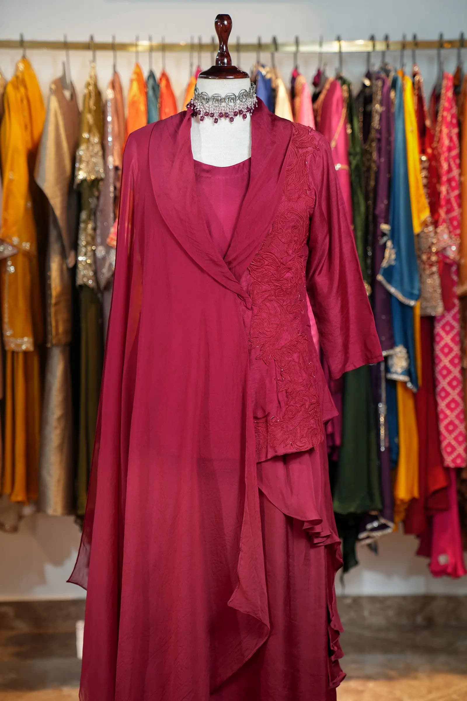 Magenta Ruffle Wrap Dress
